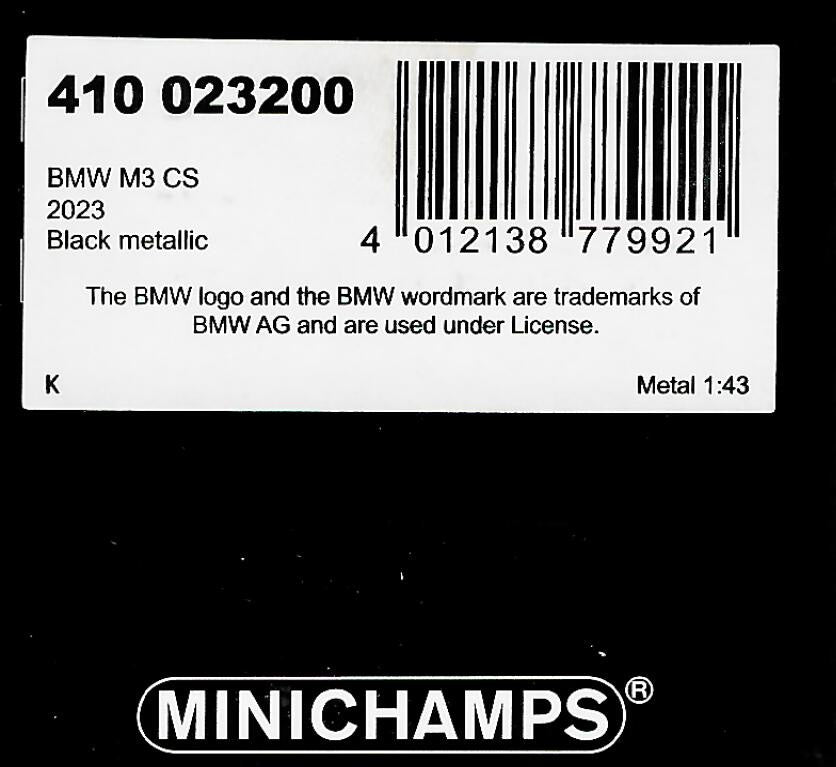 Minichamps 1:43 2023 Black BMW M3 CS