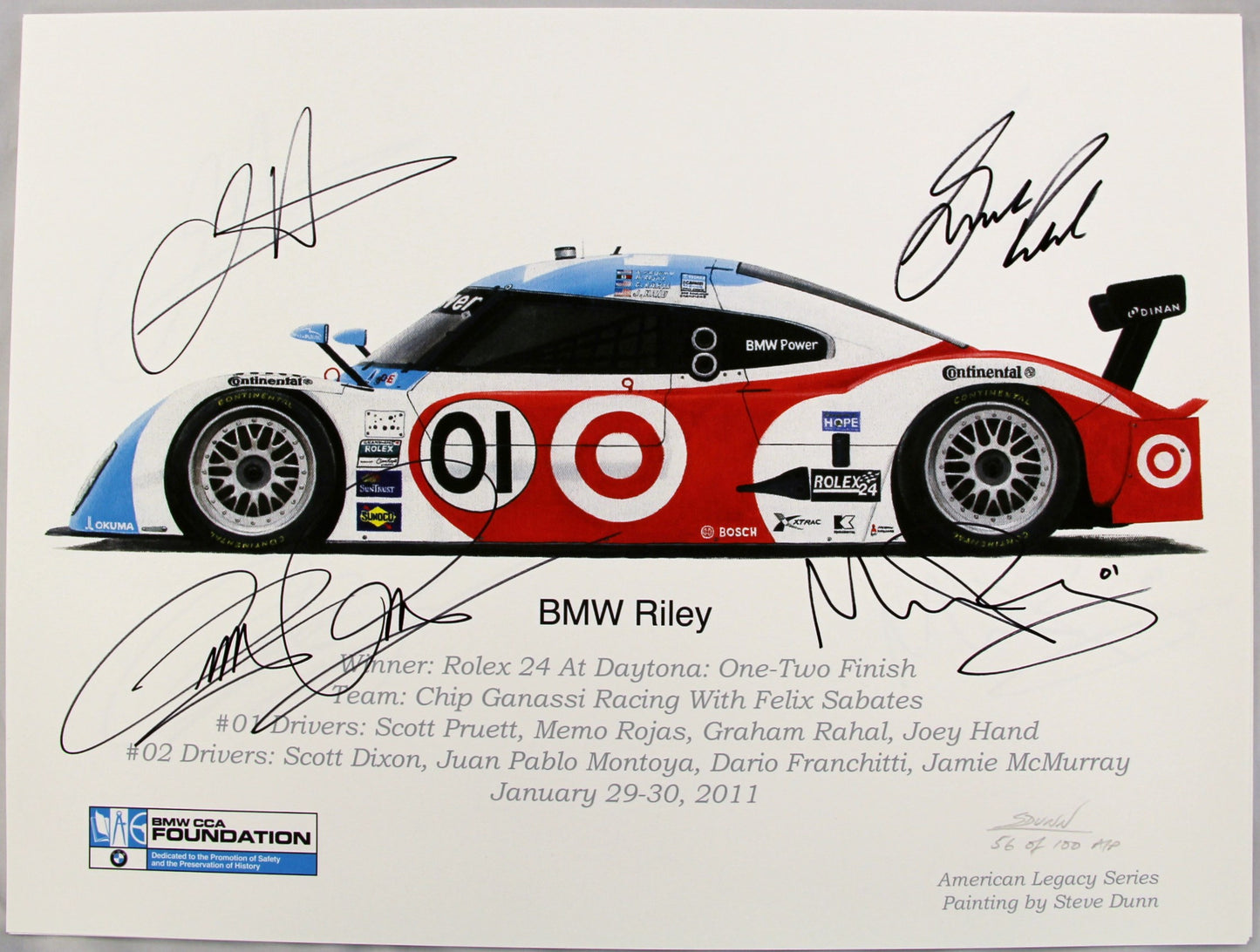 Autographed Print - BMW Riley Print - Winner of the 2011 Rolex 24 At Daytona Race - BMW CCA Foundation