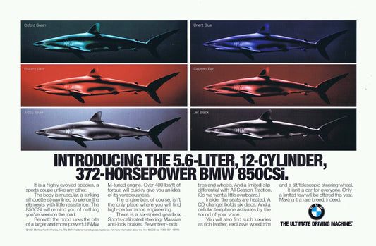 Introducing the BMW 850CSI, 1994 BMWNA Advertising Art - BMW CCA Foundation