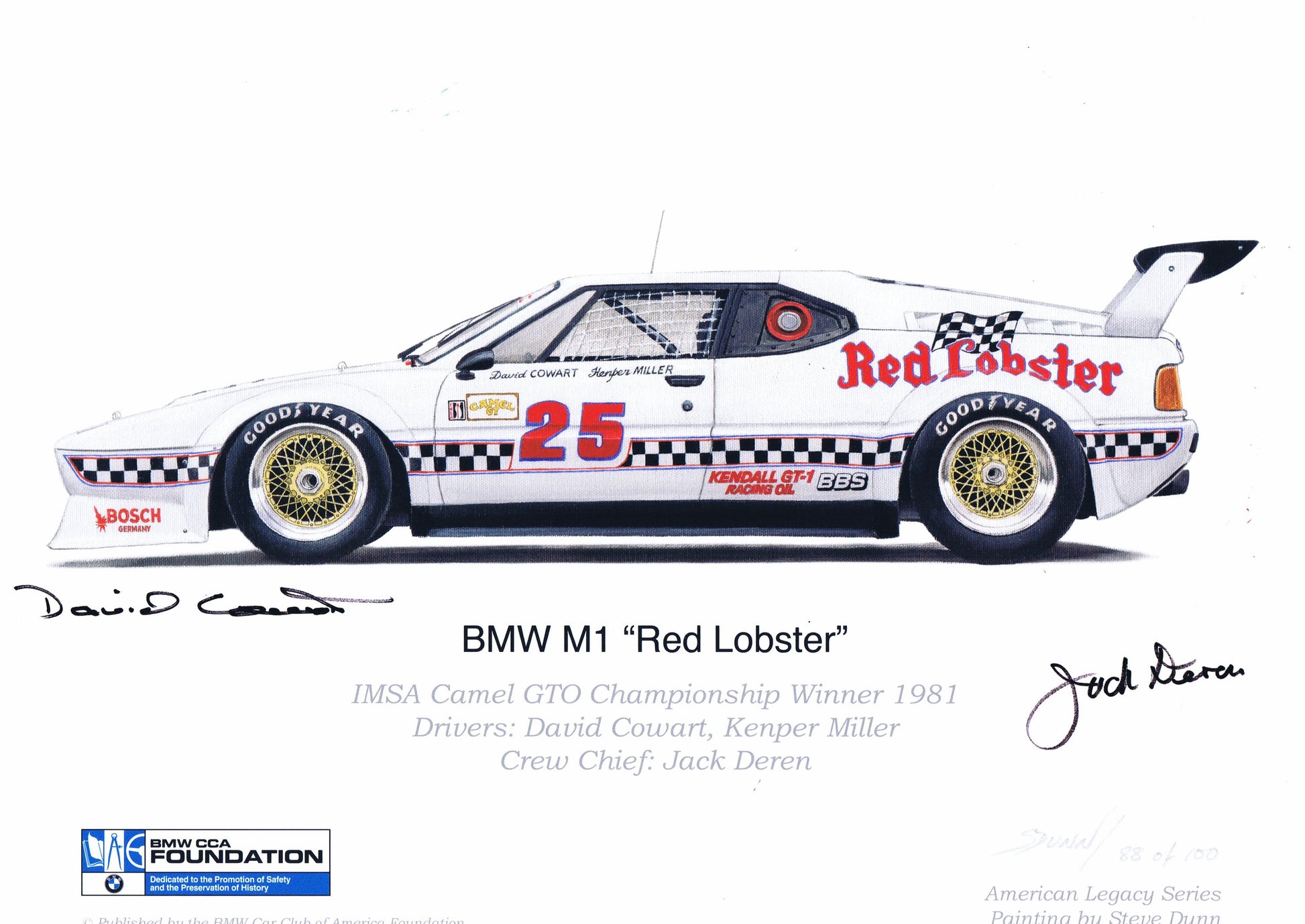 Autographed Print - BMW M1 Red Lobster 1981 Print 2 signatures - BMW CCA Foundation