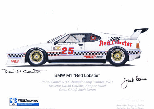 Autographed Print - BMW M1 Red Lobster 1981 Print 2 signatures