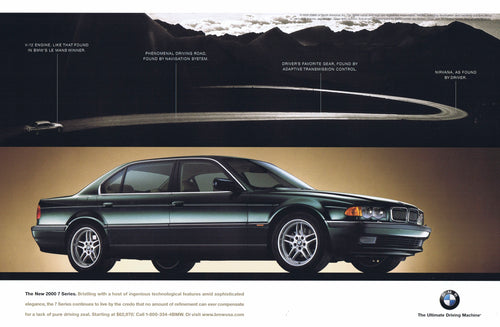 The New 2000 7 Series in green, 1999 BMWNA Ad Artwork