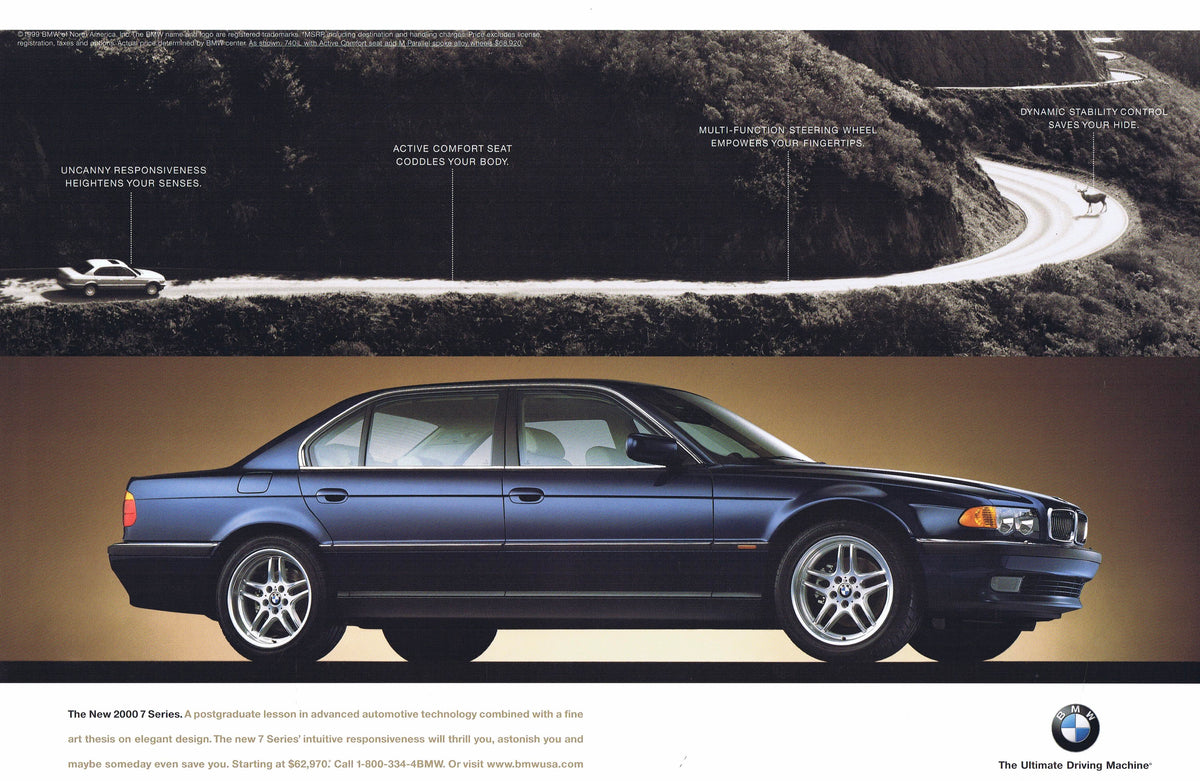 The New 2000 7 Series in blue, 1999 BMWNA Ad Artwork - BMW CCA Foundation
