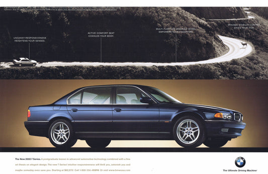 The New 2000 7 Series in blue, 1999 BMWNA Ad Artwork - BMW CCA Foundation
