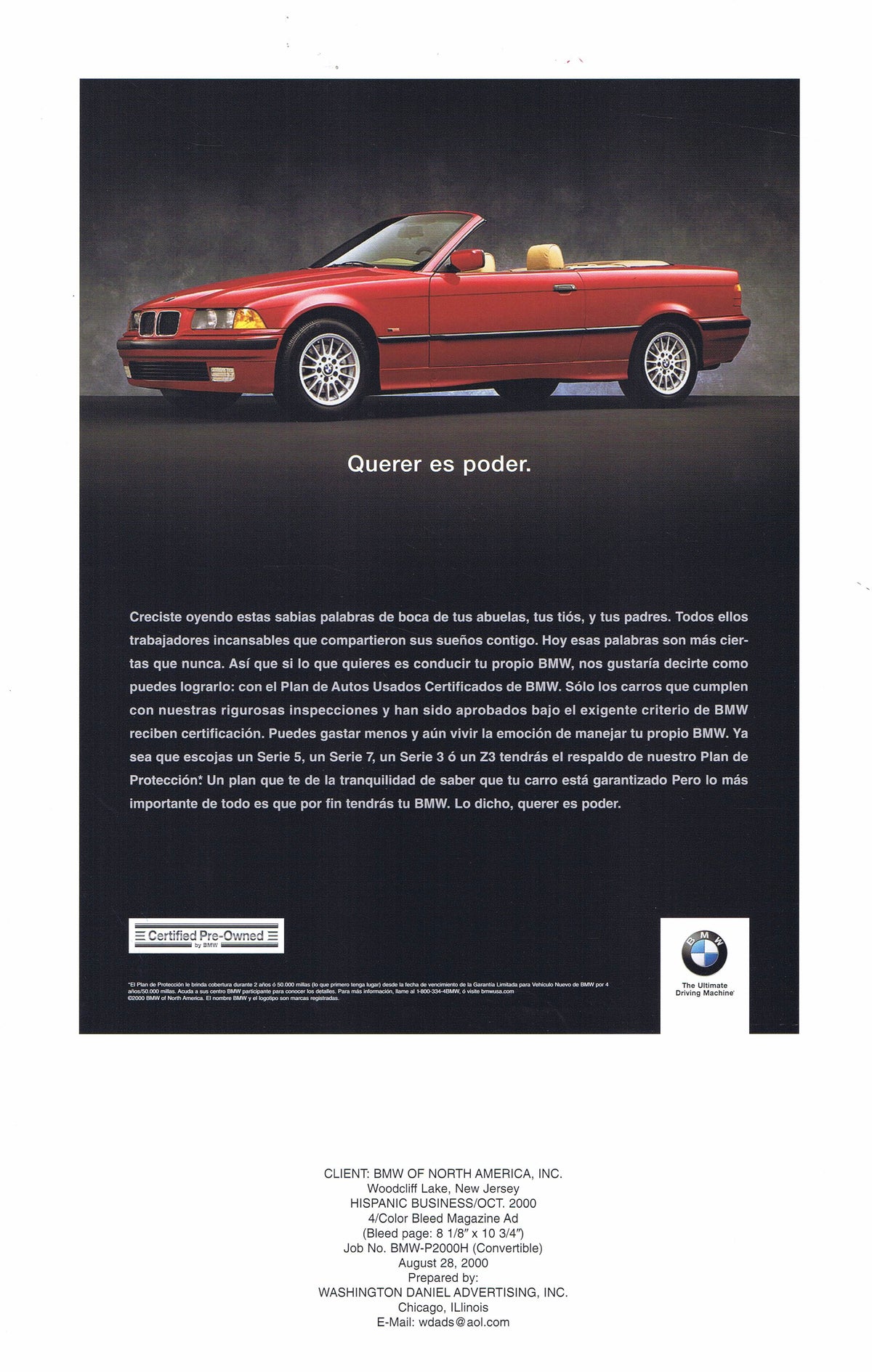 Querer es poder, 2000 BMWNA Advertising Art (Proof) Spanish