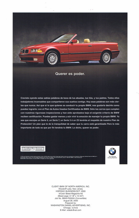 Querer es poder, 2000 BMWNA Advertising Art (Proof) Spanish