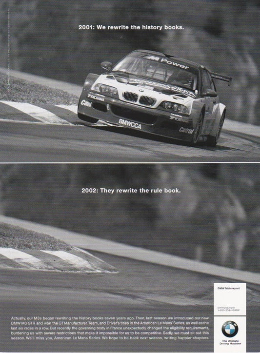2002 they rewrite the rule book, BMWNA Ad Artwork Small - BMW CCA Foundation