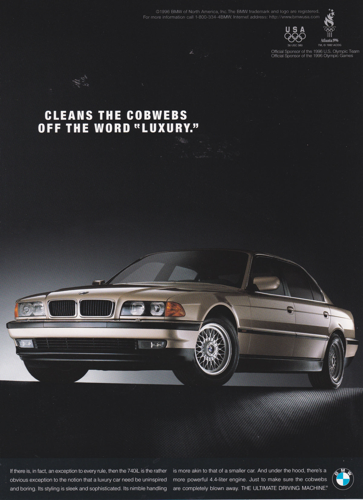 Cleans the cobwebs 740iL, 1996 BMWNA Ad Artwork Small - BMW CCA Foundation