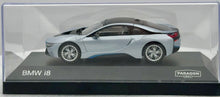 Load image into Gallery viewer, Paragon 1/43 Silver BMW i8 w/Blue accents