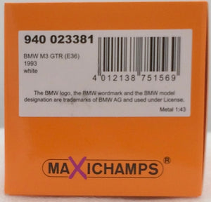 Maxichamps 1:43 White 1993 BMW M3 GTR (E36) - BMW CCA Foundation