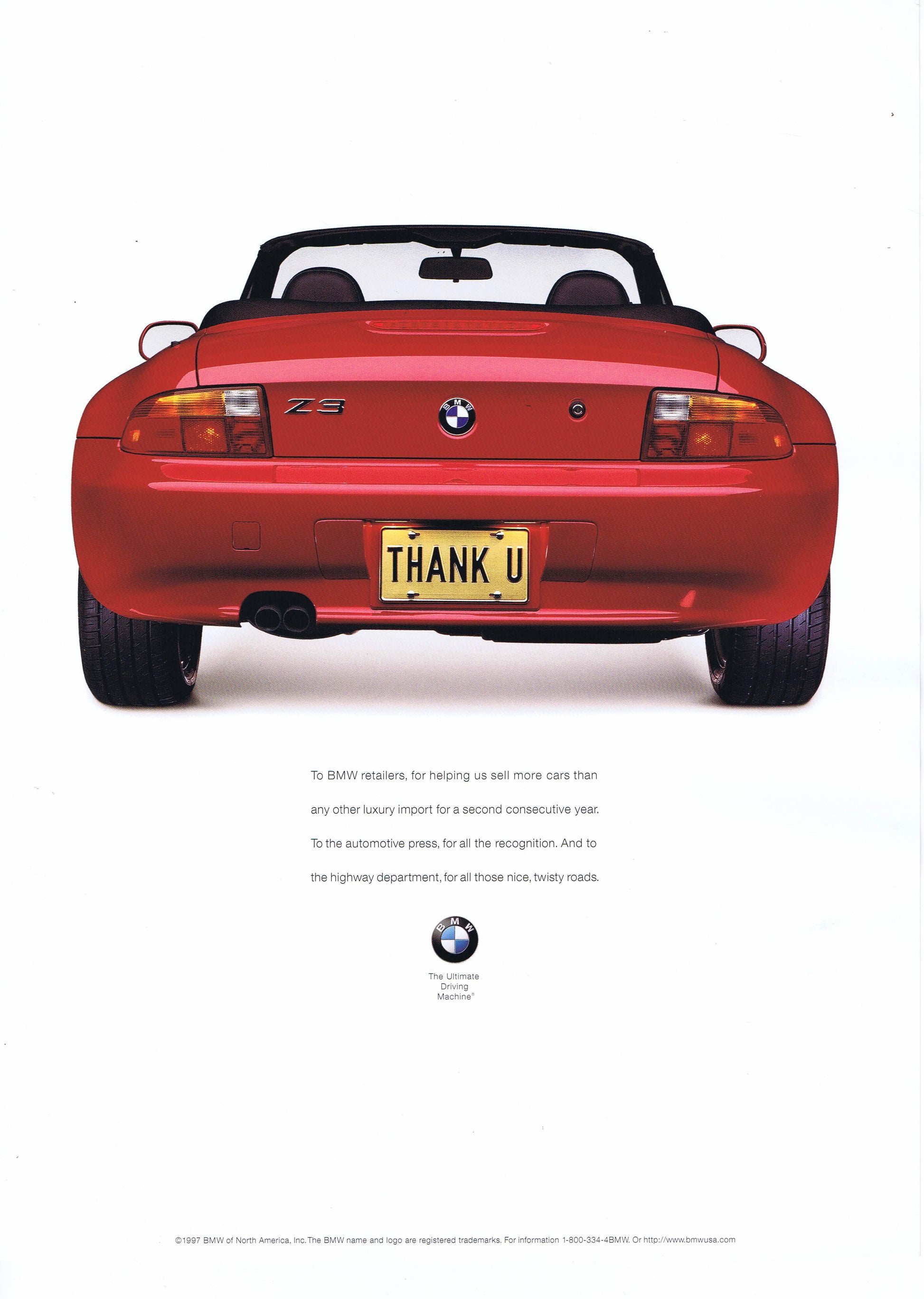 Z3 THANK U, 1997 BMWNA Advertising Artwork - BMW CCA Foundation