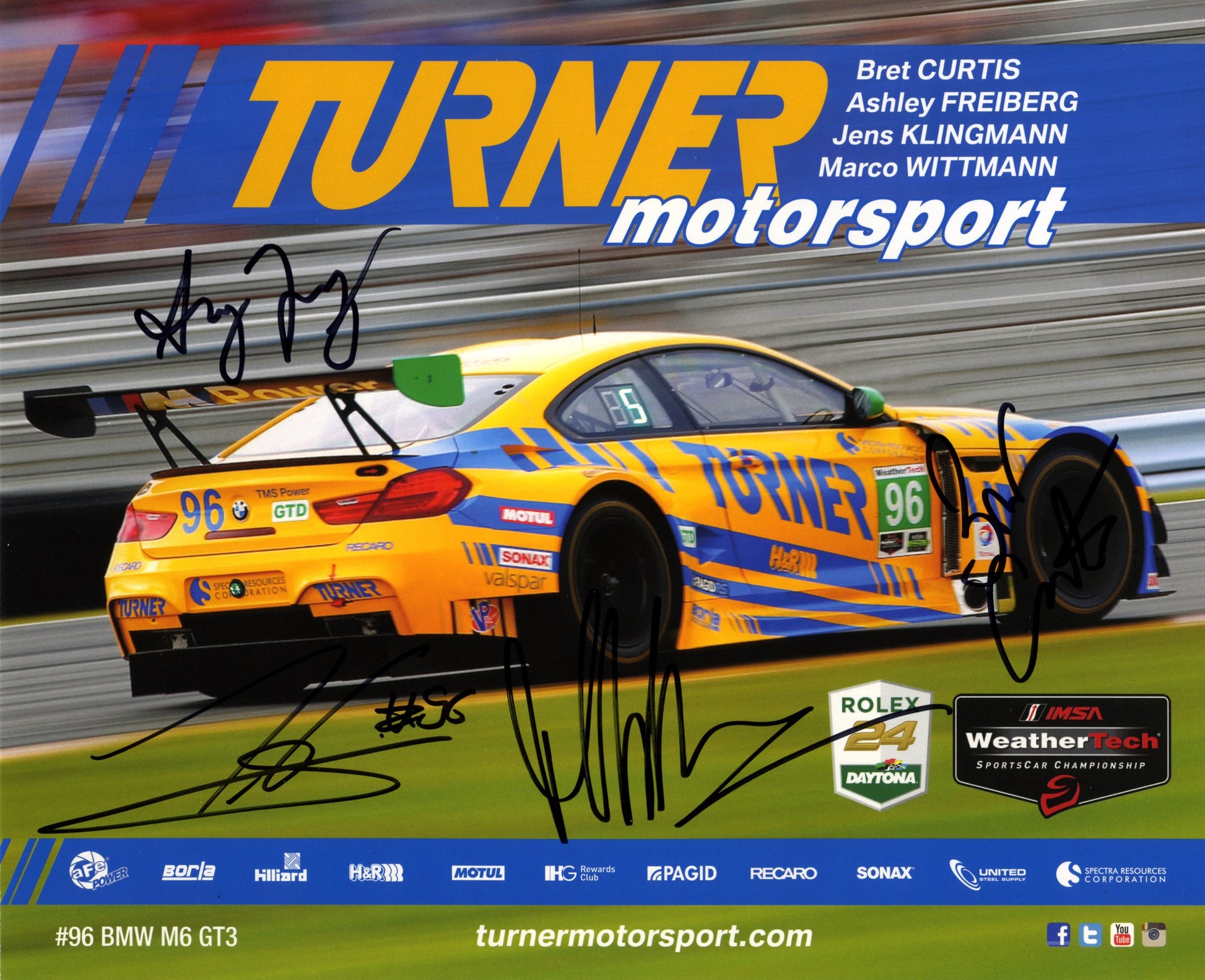 Signature Card - Turner Motorsport Bret Curtis Ashley Freiberg Jens Klingmann Marco Wittmann #96 Signature Card - BMW CCA Foundation