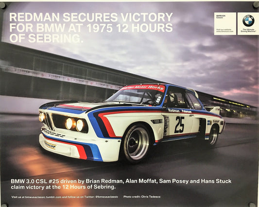 Poster - Redman Secures Victory For BMW At 1975 12 Hours Of Sebring - BMW CCA Foundation