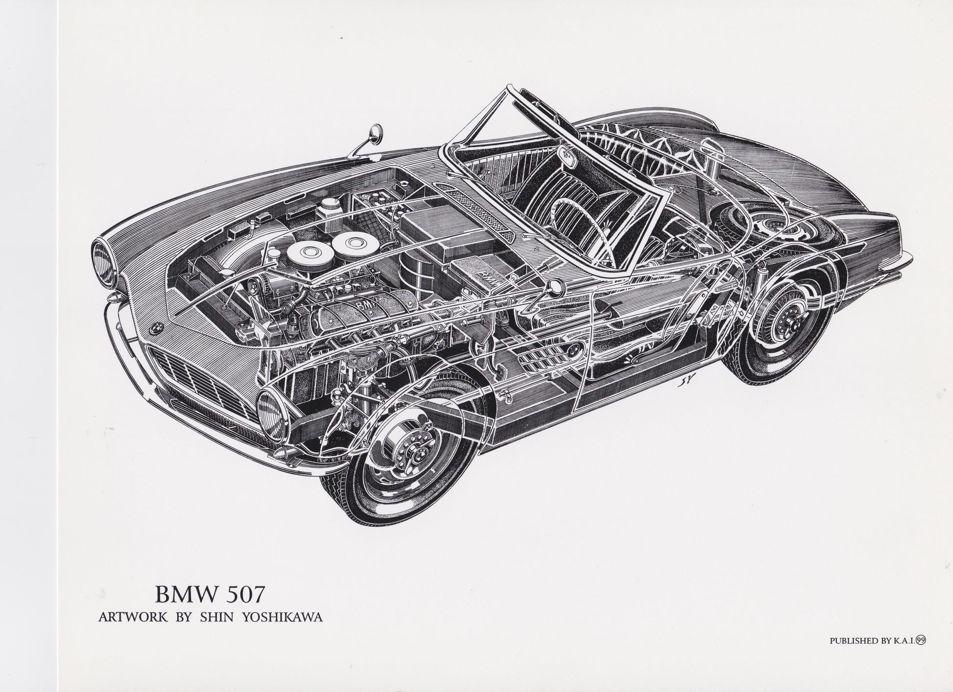 BMW 507 cutaway drawing by Shin Yoshikawa - BMW CCA Foundation