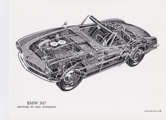 BMW 507 cutaway drawing by Shin Yoshikawa - BMW CCA Foundation