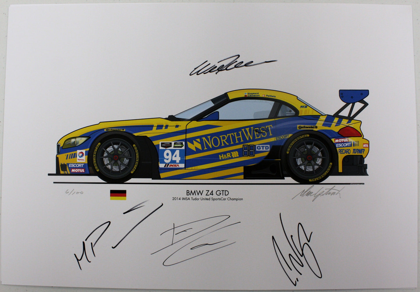 Autographed Print - BMW Z4 GTD 2014 IMSA Tudor United SportsCar Champion - Autographed - BMW CCA Foundation
