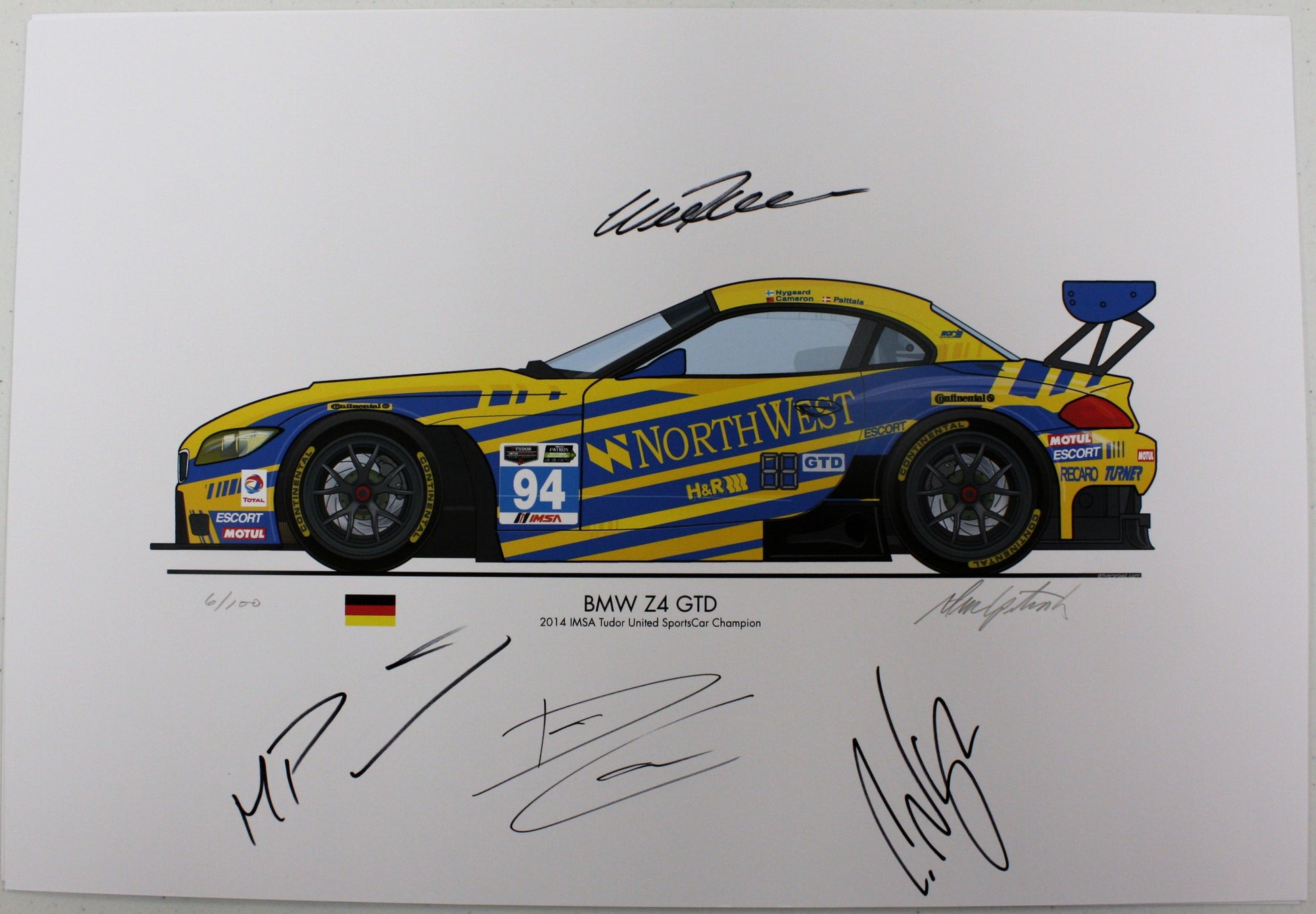 Autographed Print - BMW Z4 GTD 2014 IMSA Tudor United SportsCar Champion - Autographed - BMW CCA Foundation