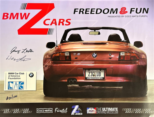 Autographed BMW Z Cars Exhibit Poster signed by the Lesters - BMW CCA Foundation