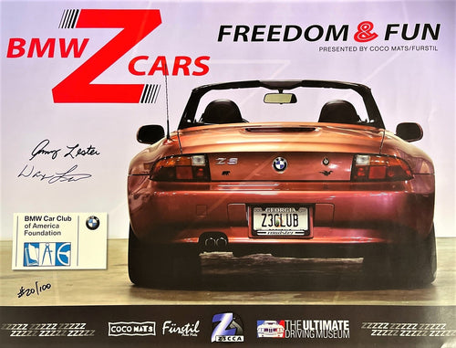 Autographed BMW Z Cars Exhibit Poster signed by the Lesters